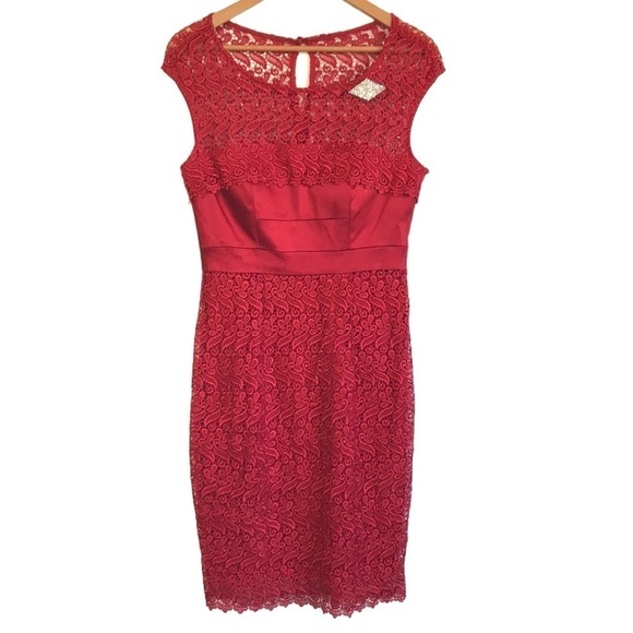 JAX sleeveless lace jewel sheath dress size 4 red - Picture 1 of 12